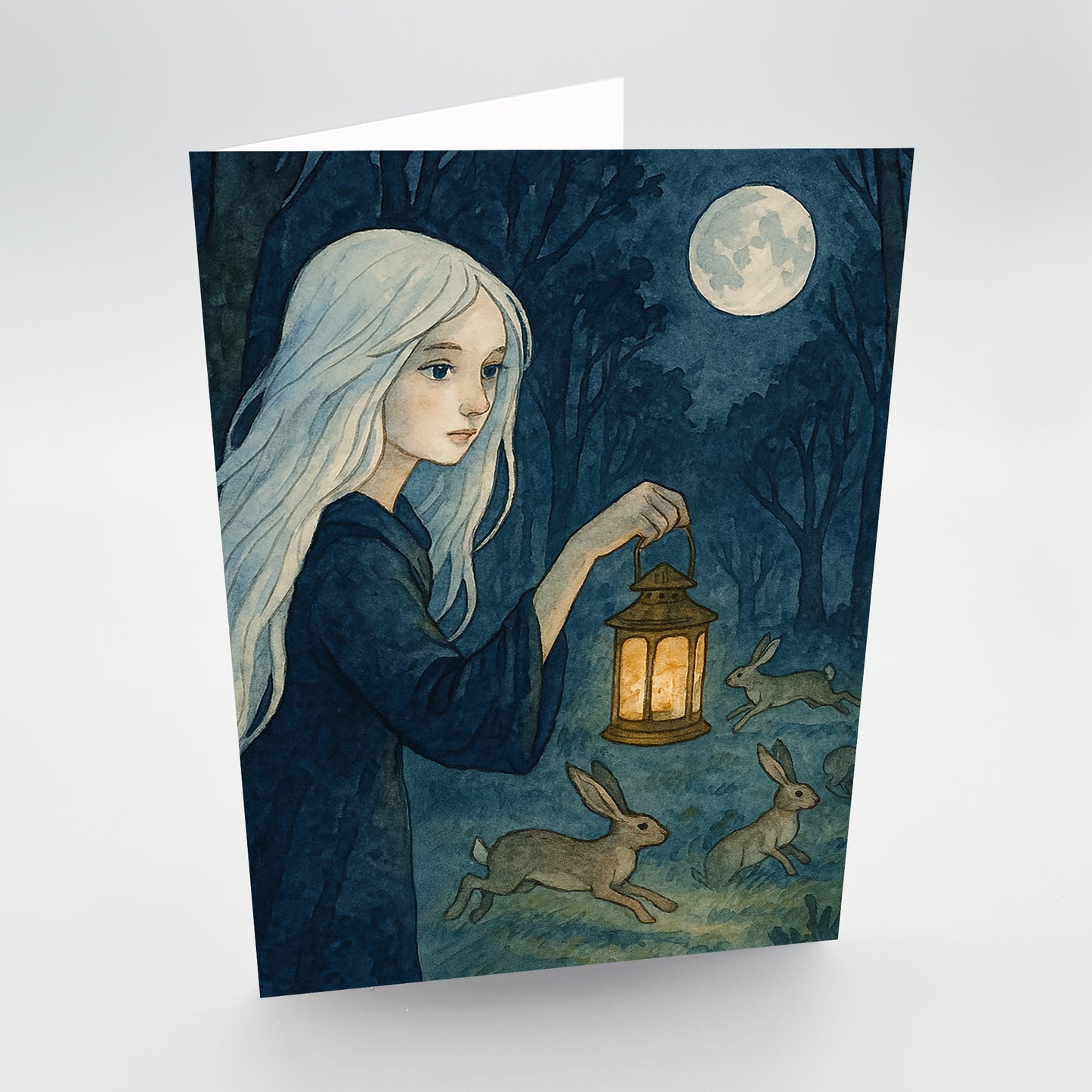 Hares at Night Blank Gteetings Card