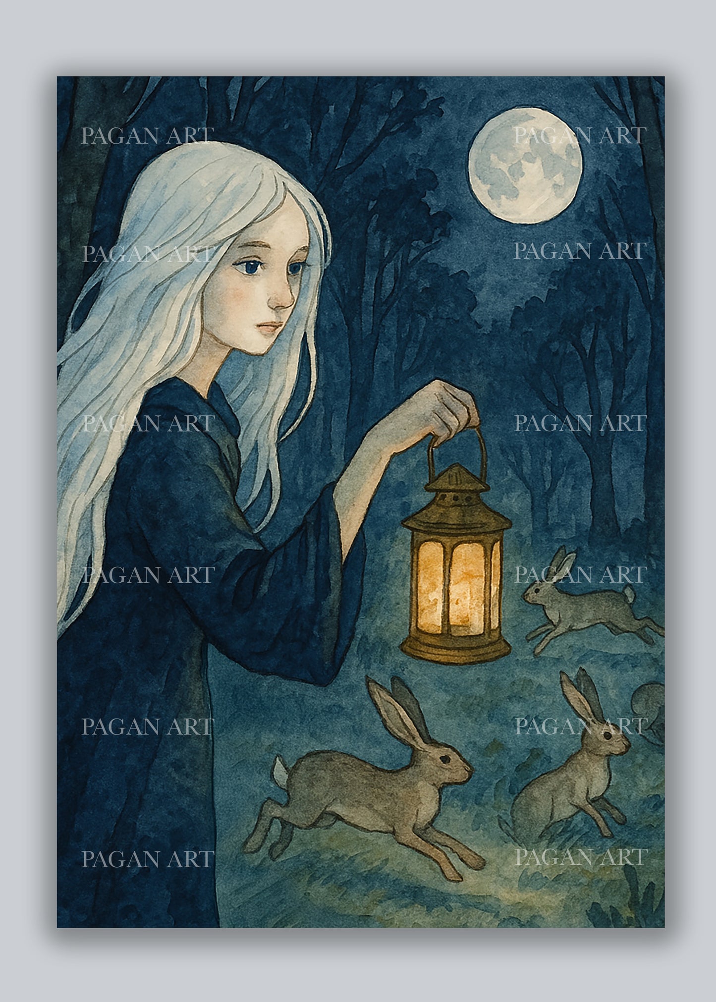 Hares at Night Blank Gteetings Card