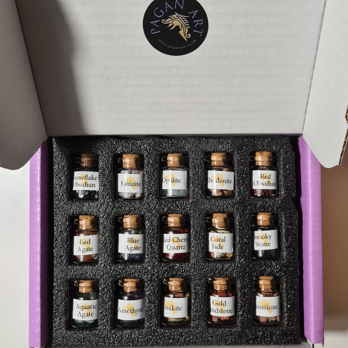 Healing Crystals, Ritual and Witchcraft, set of 15 small bottles