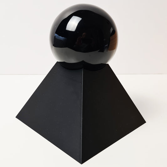 Black Obsidian 80mm Sphere with Pyramid Stand