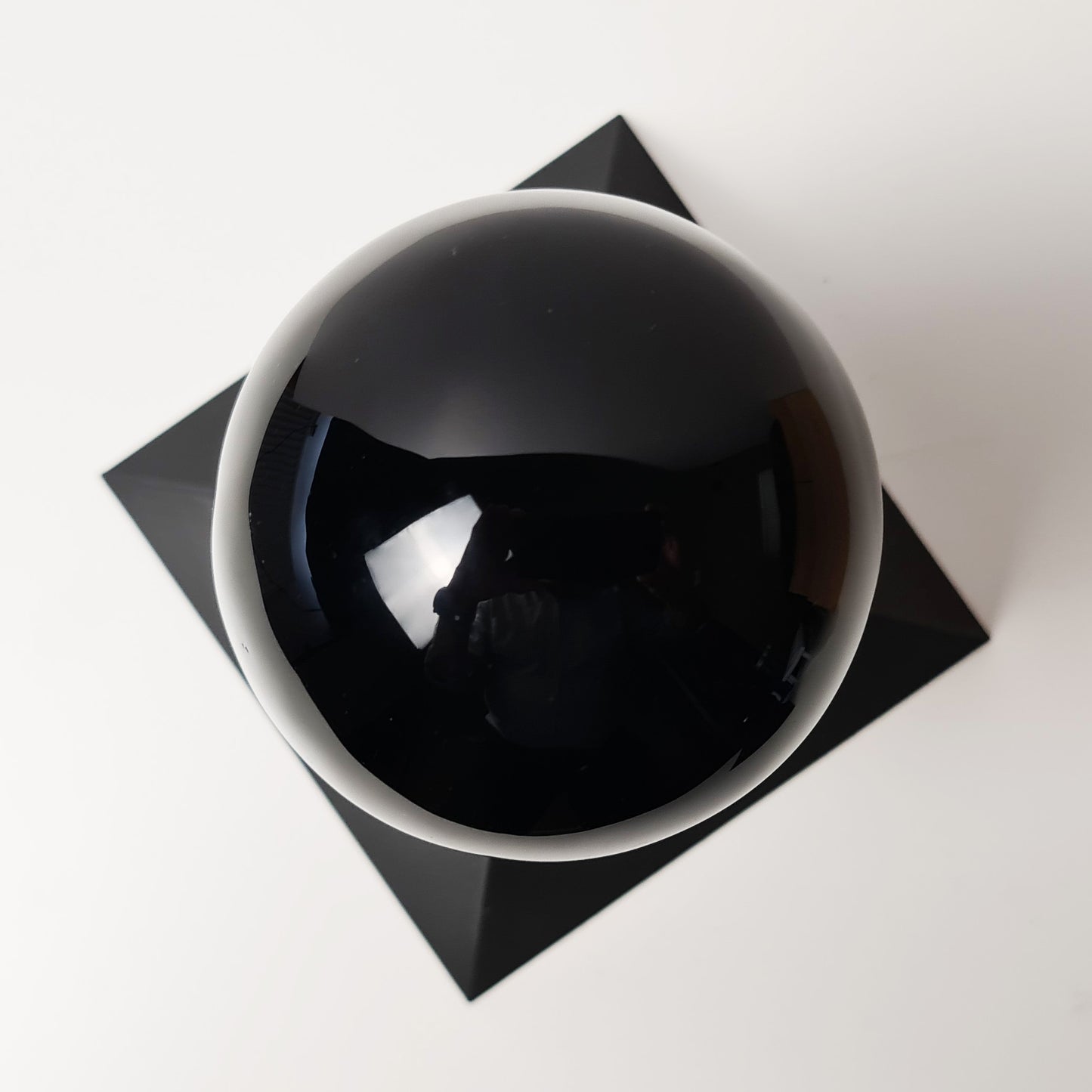 Black Obsidian 80mm Sphere with Pyramid Stand
