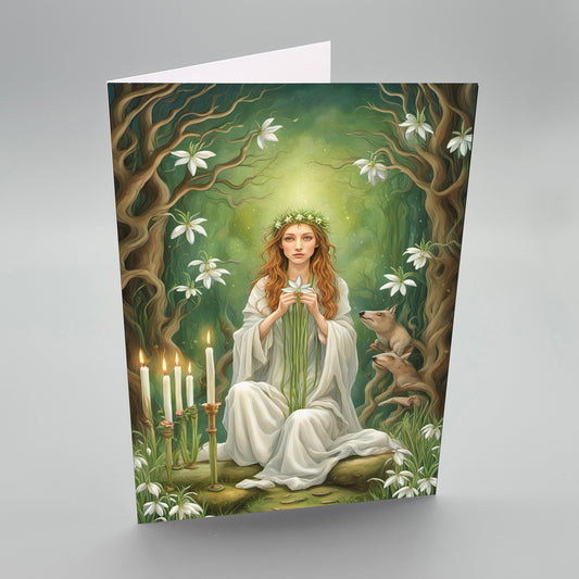 Imbolc Greetings Card – Brigid amongst Snowdrops