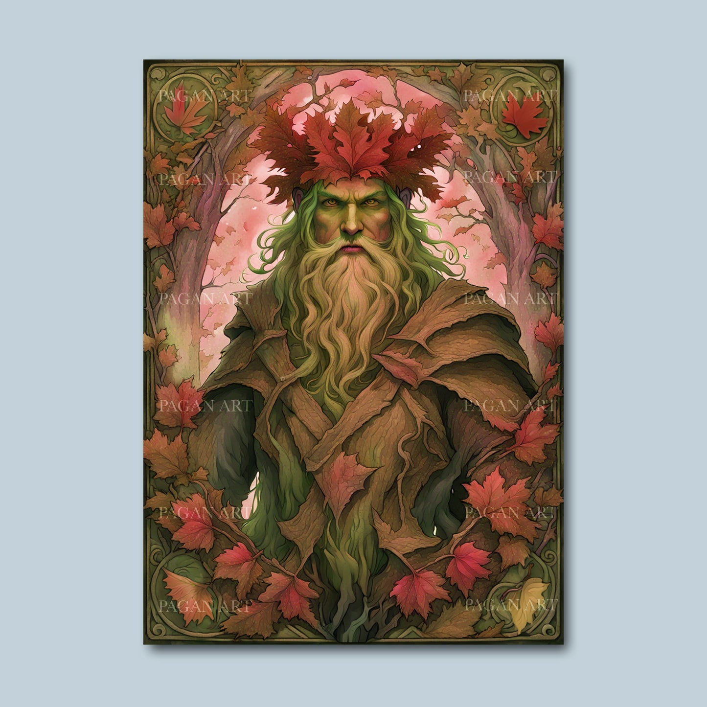 Green Man of Autumn, Greetings Card, Blank