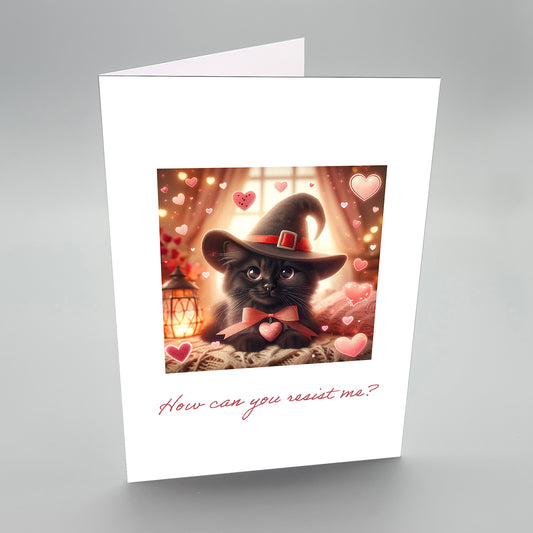 Valentines Card his or her, cute witch cat