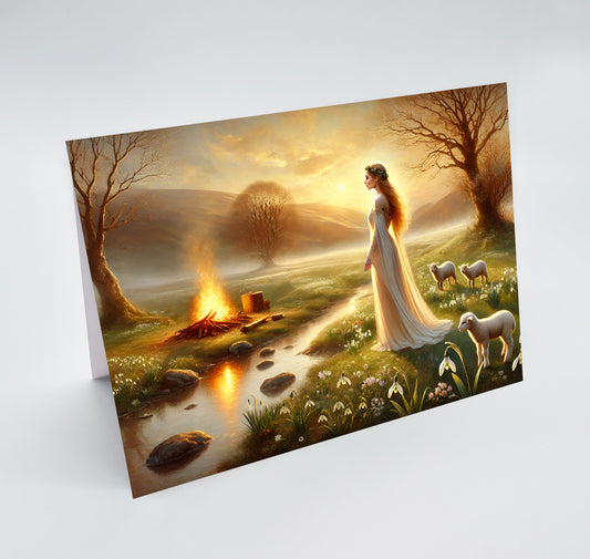 Imbolc, the start of spring, blank greetings card