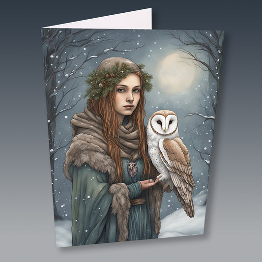 Owl Goddess Athena, Greetings Card, Blank