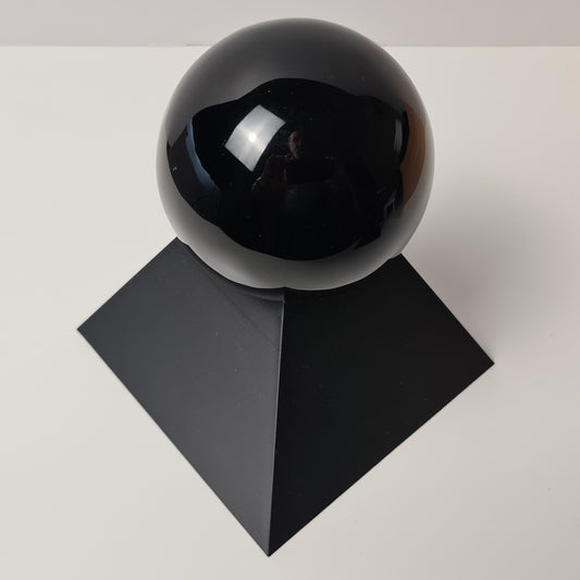 Black Obsidian 80mm Sphere with Pyramid Stand