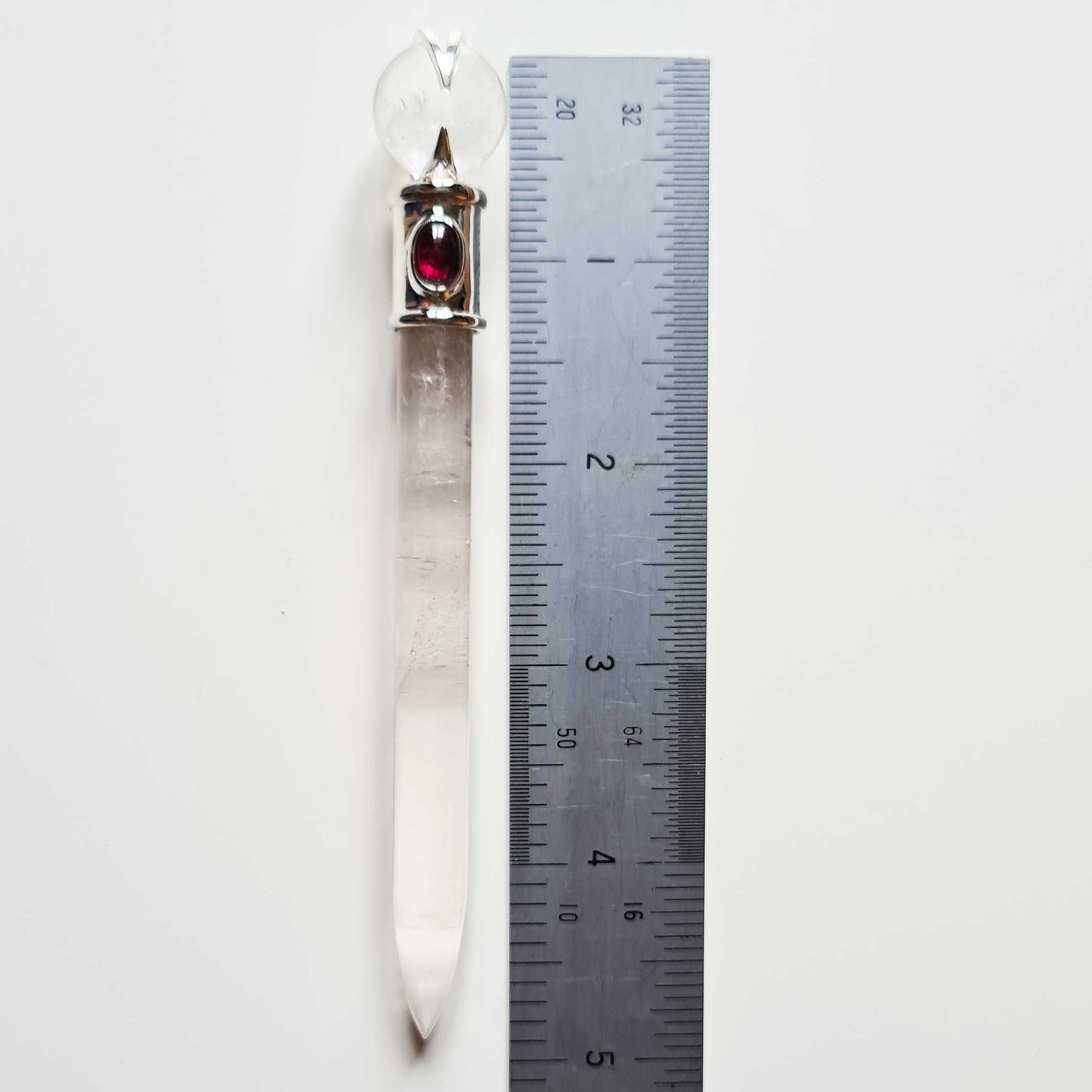 Quartz Crystal Wand with Garnet Accent Stone