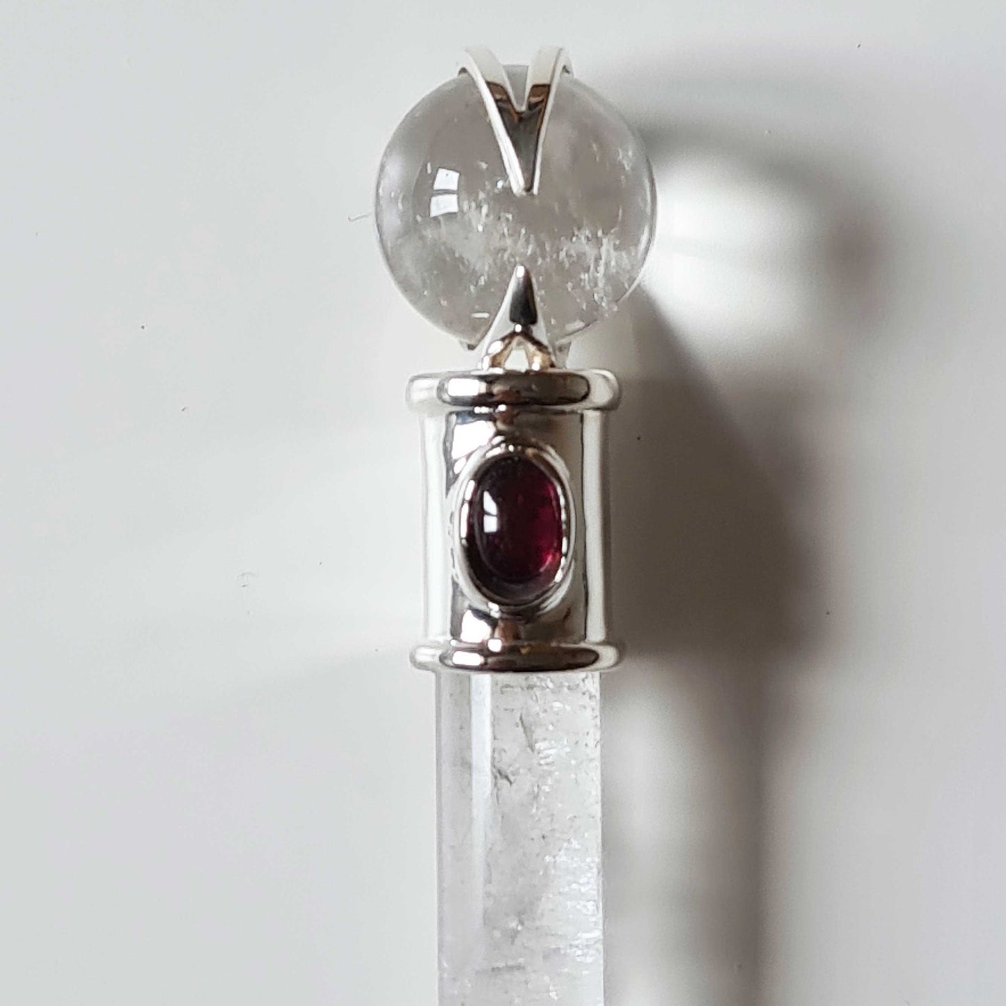 Quartz Crystal Wand with Garnet Accent Stone