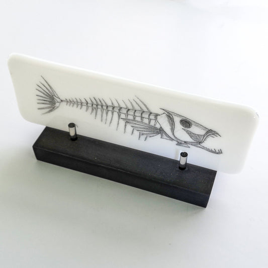 Fossil Fish Glass with Stand, handmade in UK