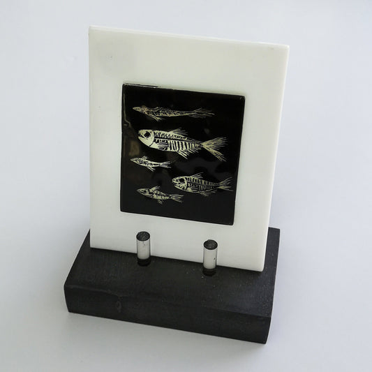 Fossil Fish Painted Glass on Stand, made in UK