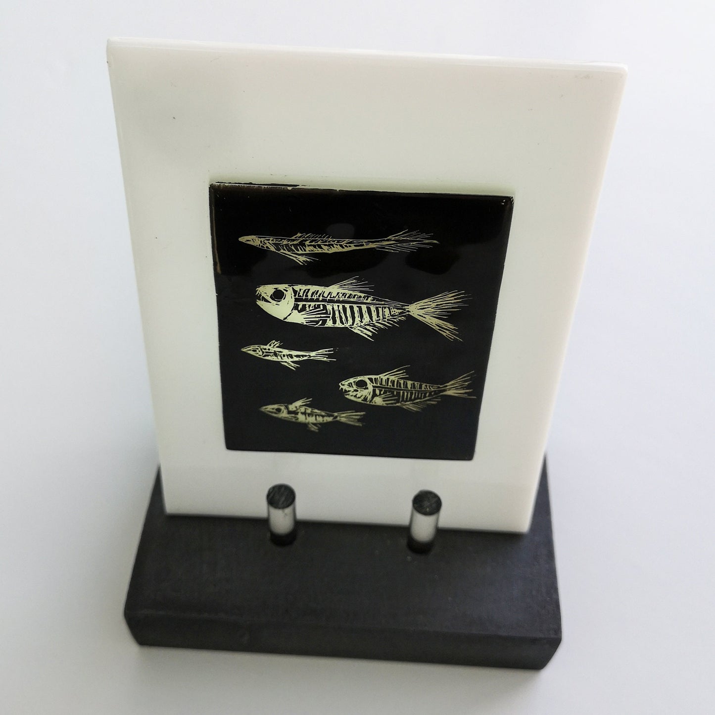 Fossil Fish Painted Glass on Stand, made in UK