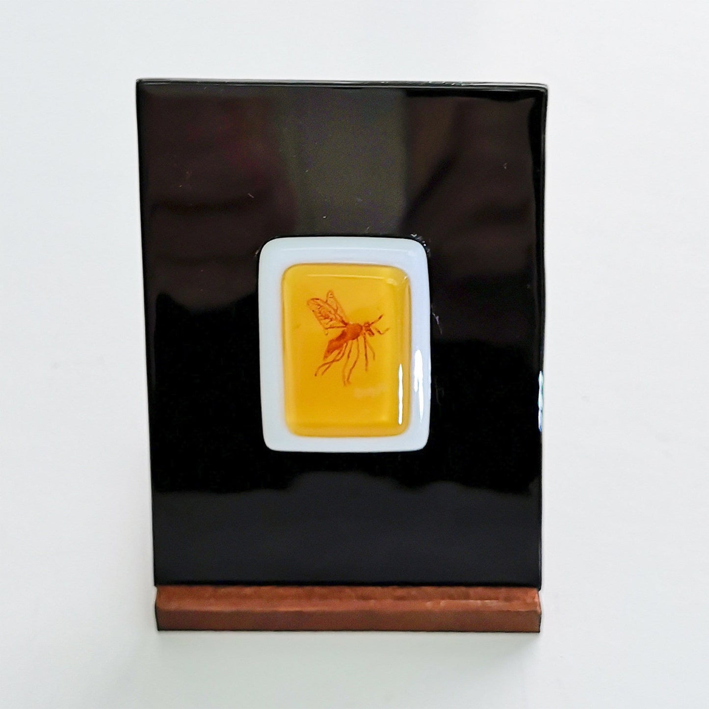 Fossil Mosquito Art Glass Display Piece, Handmade in the UK