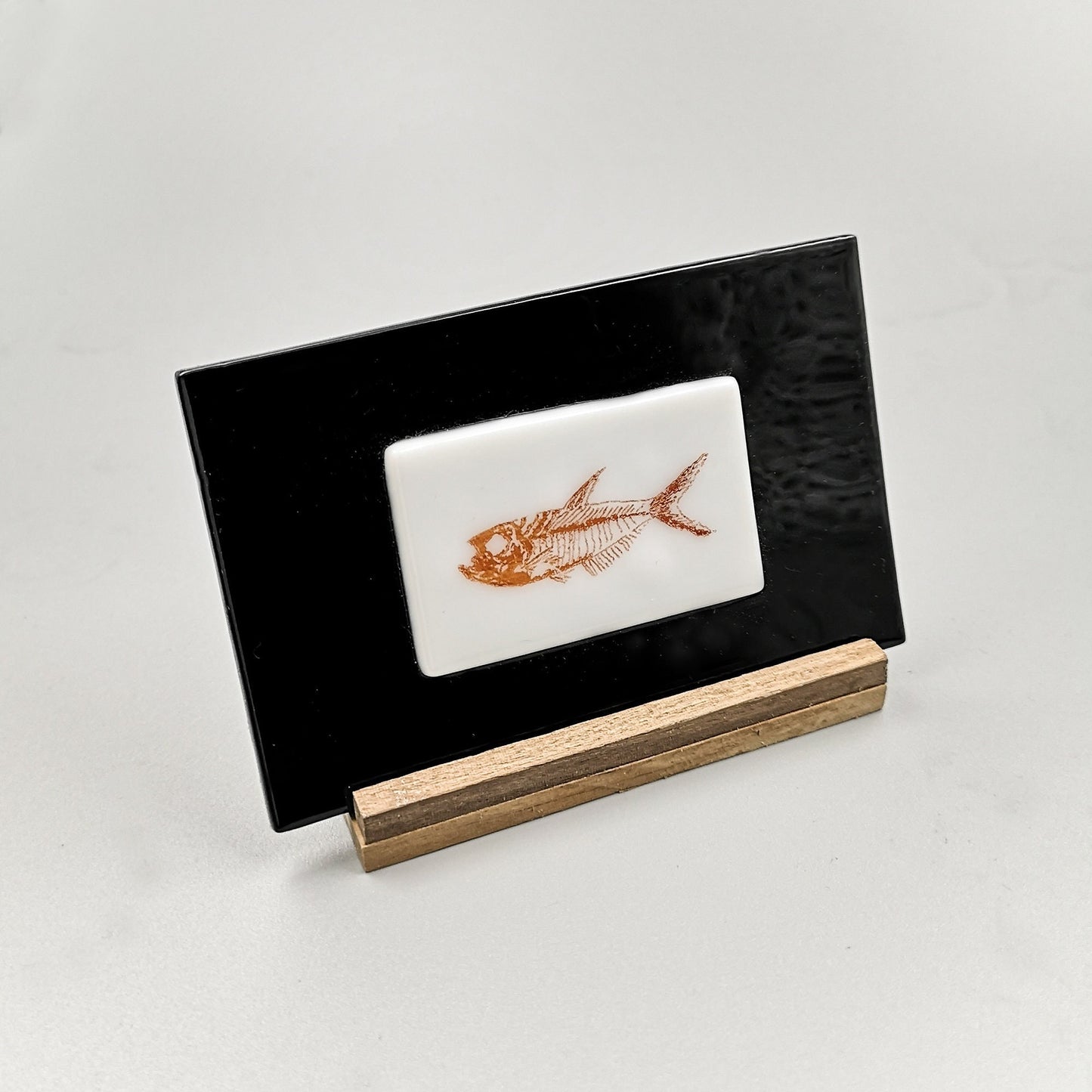 Fossil Fish Art Glass Display Piece, Handmade in the UK