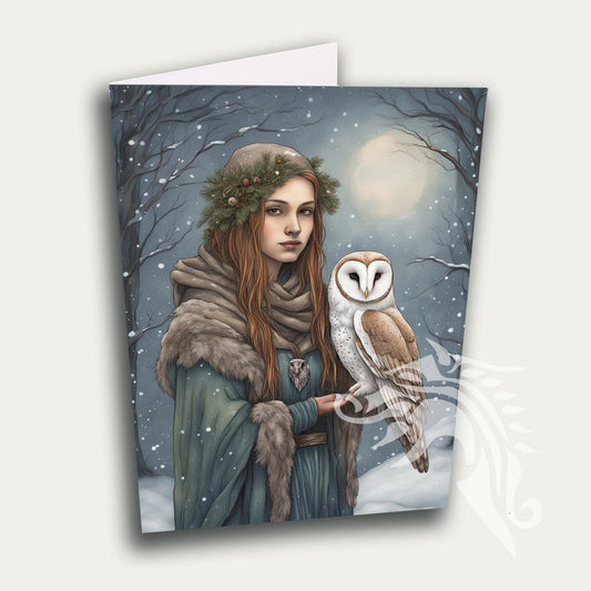 Owl Goddess, Greetings Card, Blank