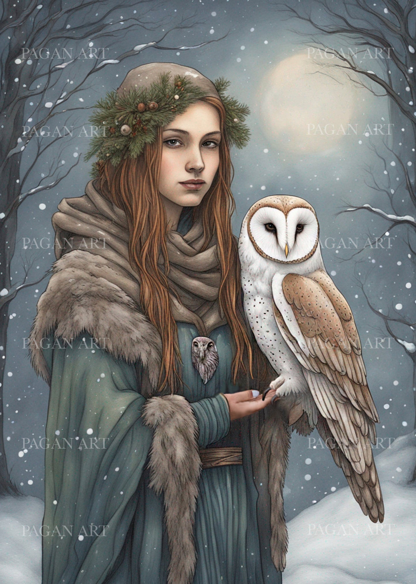 10 x Yule Girl with Barn Owl 10 A6 card pack