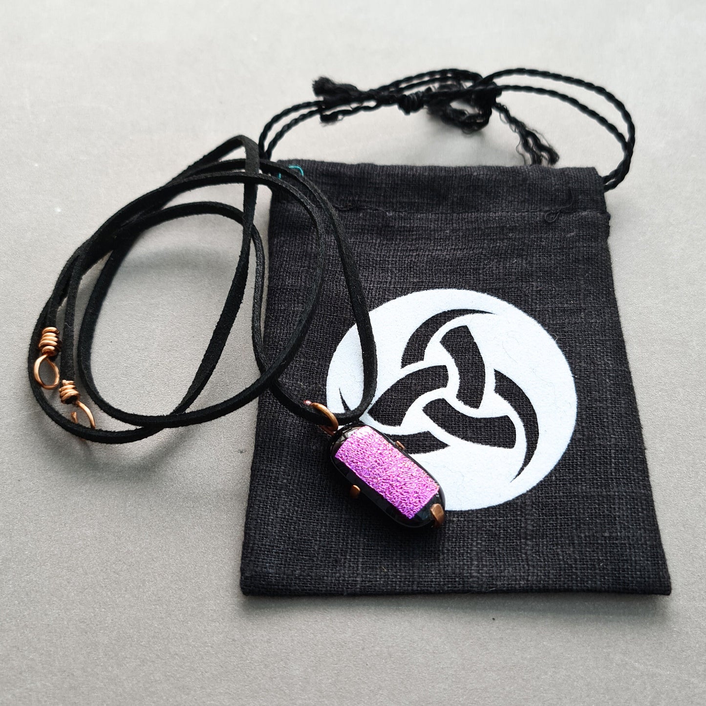 Mauve/dark pink Dichroic Glass Jewellery Pendant Necklace