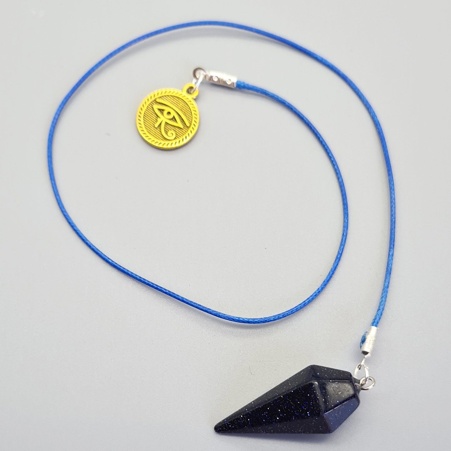 Blue Goldstone Eye of Horus Dowsing Pendulum with FREE Scrying Guide