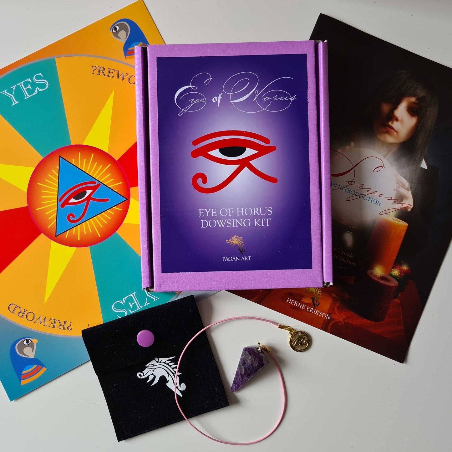 Eye of Horus Dowsing Kit, Golden Dawn, Aleister Crowley, Pendulum, Board