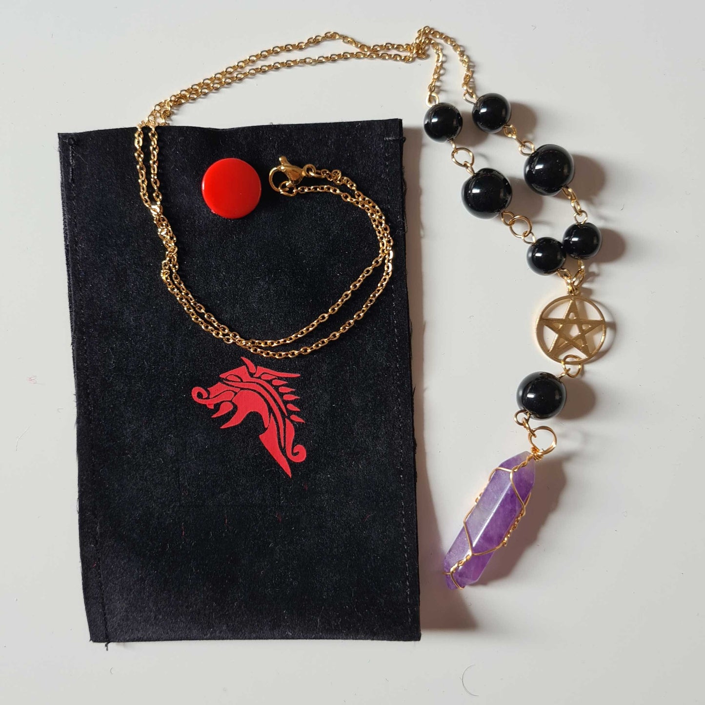 Pentagram and Amethyst Pendant - Pagan and Wiccan Inspired Necklace