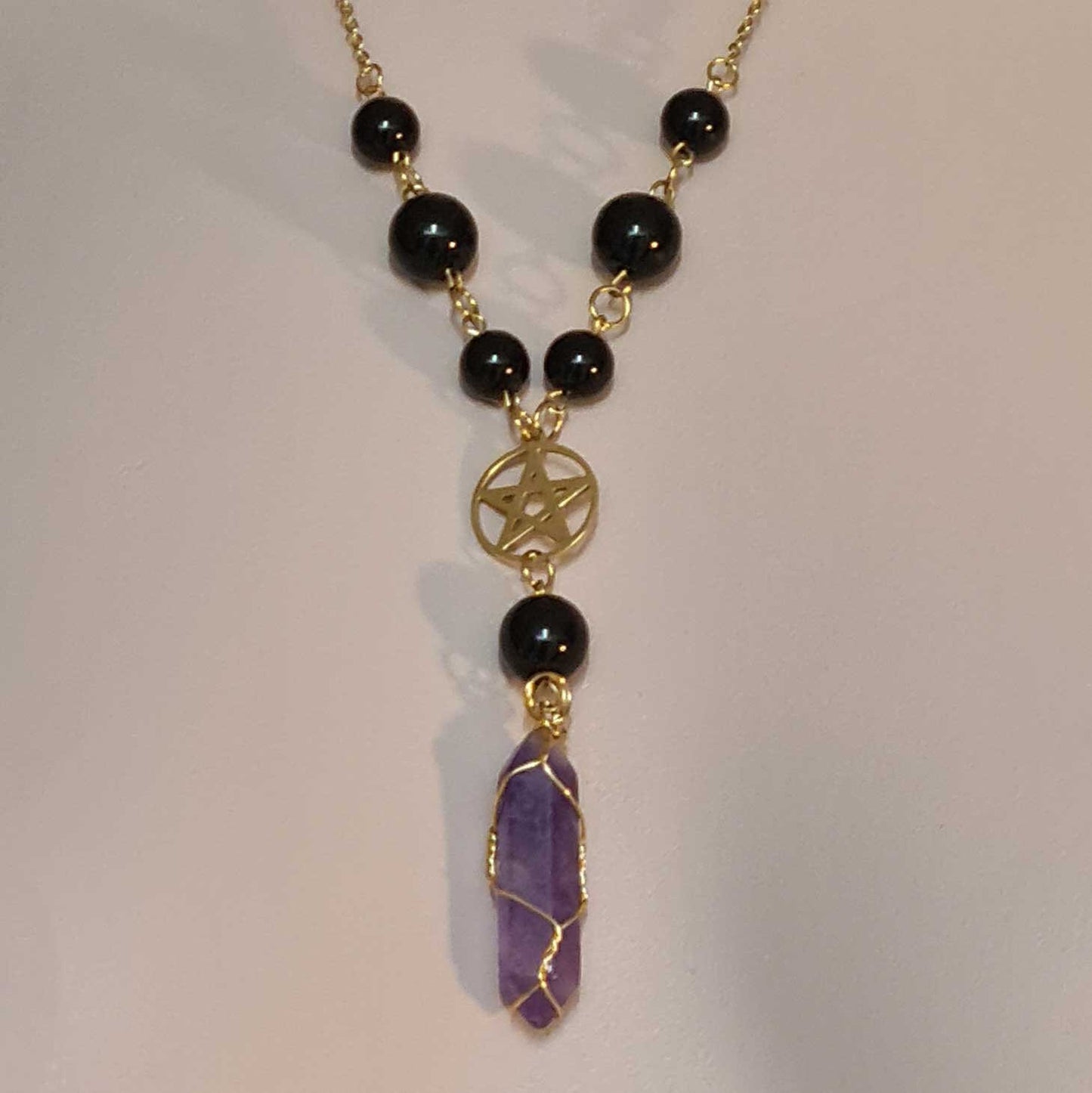 Pentagram and Amethyst Pendant - Pagan and Wiccan Inspired Necklace