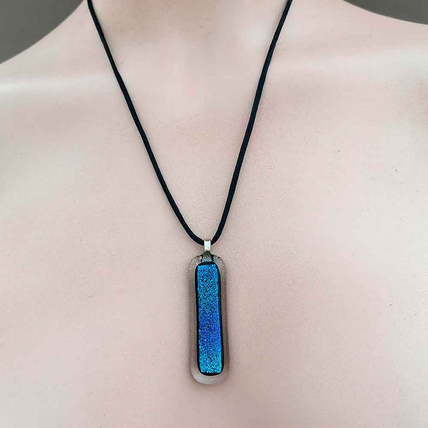 Blue Pendant Necklace  – Handmade from Dichroic Glass