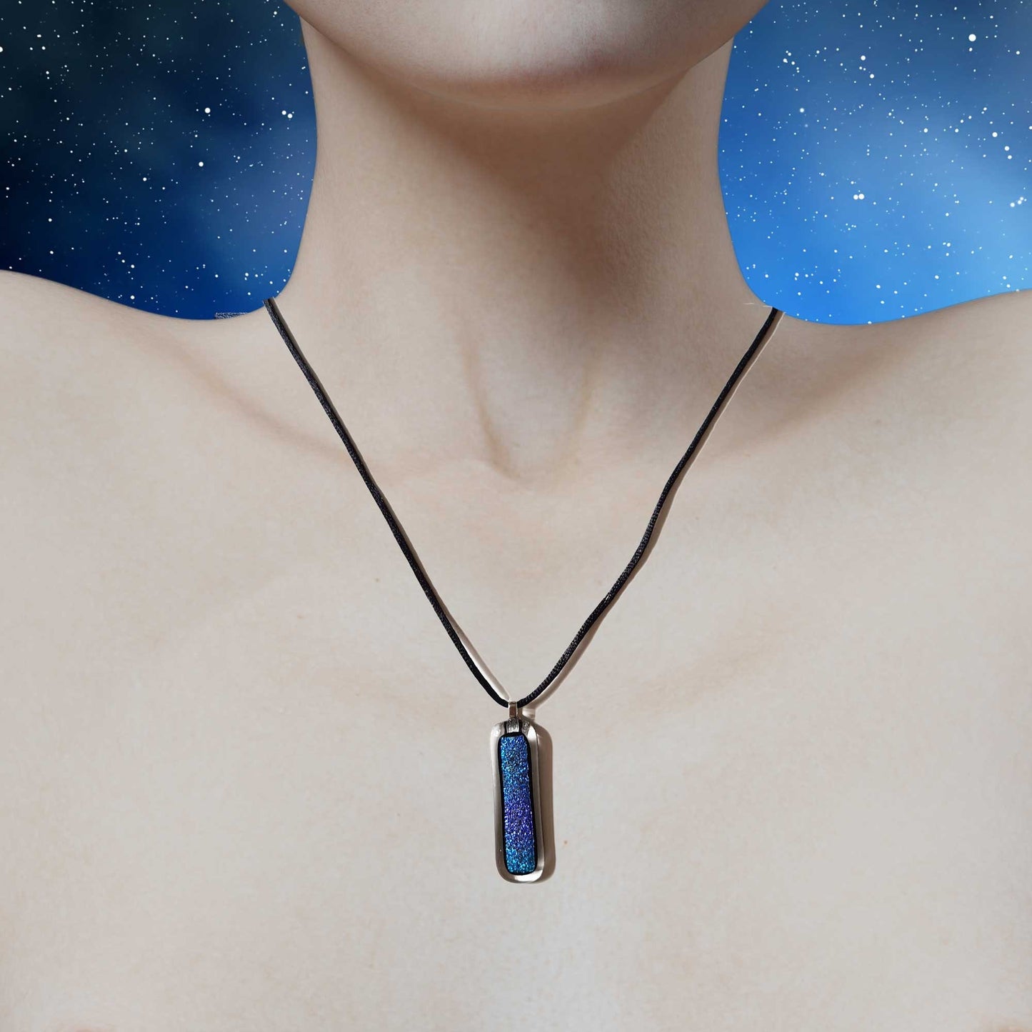 Blue Pendant Necklace  – Handmade from Dichroic Glass